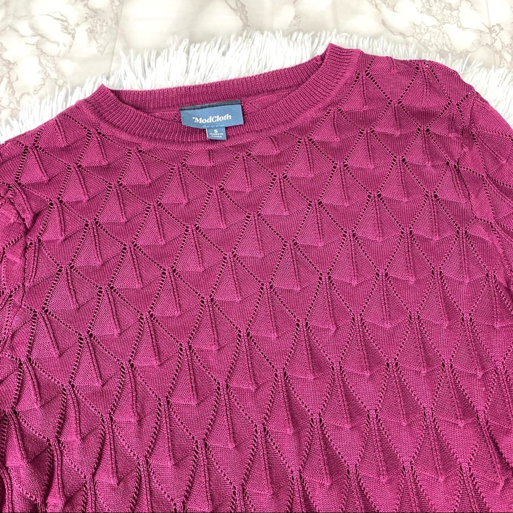 Modcloth Raspberry Looking Lively Open Weave Knit… - image 4